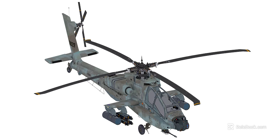 Gray Military Helicopter 3D Model With Rotors And Weapon Mounts Design 3d model 