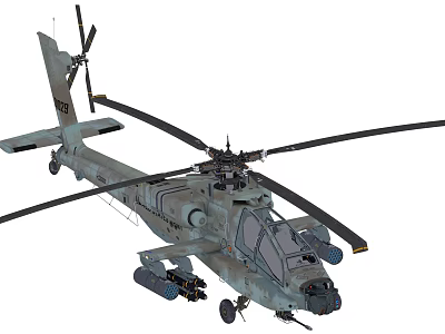 Gray Military Helicopter 3D Model With Rotors And Weapon Mounts Design 3d model