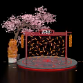 Photo Check In Spot With Pink Cherry Blossom Tree Red Archway And Firecracker Decorations