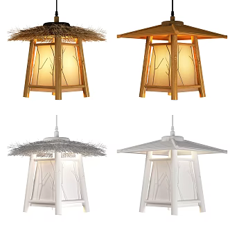 bamboo rattan art lamp chandelier straw hat chandelier personalized rattan lantern 3d model