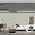 Modern Minimalist Living And Dining Room Interior With Sofa Coffee Table And Decorative Paintings