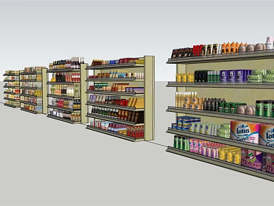 Retail Store Display Shelves Stocked With Beverages Snacks And Canned Goods 3d model