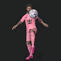 Man In Pink Soccer Jersey Juggling Soccer Ball On Dark Background