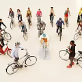 Group of Diverse People Riding Bicycles in Various Styles and Casual Poses