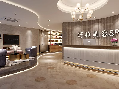 Elegant Beauty Hair Salon SPA Interior With Reception Desk Comfortable Seating And Chandelier 3d model