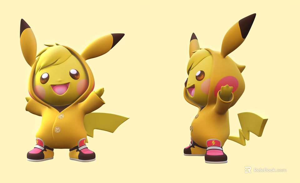 Cute Yellow Pikachu Doll With Black Tipped Ears Red Cheeks And Pink Shoes 3d model 