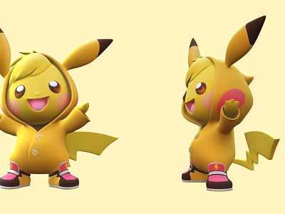 Cute Yellow Pikachu Doll With Black Tipped Ears Red Cheeks And Pink Shoes 3d model