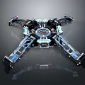 Technological Mechanical Structure With Multi Arm Design Circular Metallic Center And Blue Silver Accents 3d model