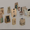 Decorative Coffee Packaging Display Set With Paper Bags Boxes Cups And Bottles 3d model