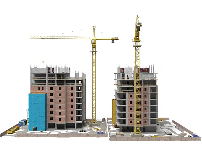 Construction Site With High Rise Buildings And Tower Cranes Under Construction 3d model