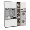 Modern Laundry Room With Stacked Washer Dryer Marble Countertop And Storage Cabinets