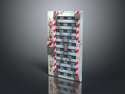 Industrial Gray Metal Safety Barrier Panel With Red White Stripes And Cross Braces 3d model