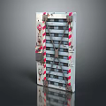Industrial Gray Metal Safety Barrier Panel With Red White Stripes And Cross Braces