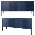 Modern Console Cabinet And Sideboard With Blue Finish Grid Panels And Metal Legs For Entryway