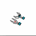Two Industrial Mechanical Arms With Blue Red Components And Metal Gripping Mechanisms