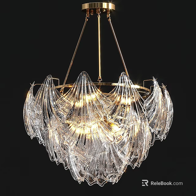 Modern Luxury Glass Chandelier with Gold Metal Frame and Feather Shaped Design 3d model 