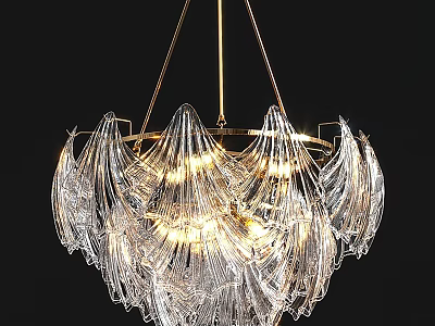 Modern Luxury Glass Chandelier with Gold Metal Frame and Feather Shaped Design 3d model