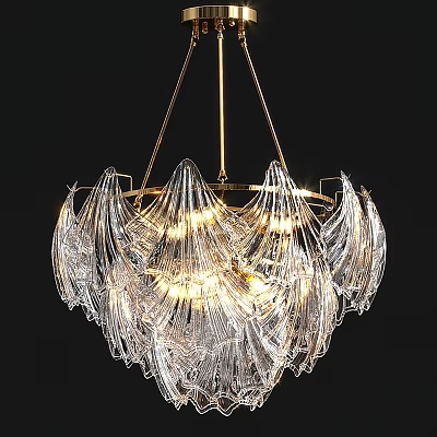 Modern Luxury Glass Chandelier with Gold Metal Frame and Feather Shaped Design 3d model