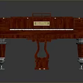 Classic Red Wooden Piano With White Keys And Ornate Metal Legs