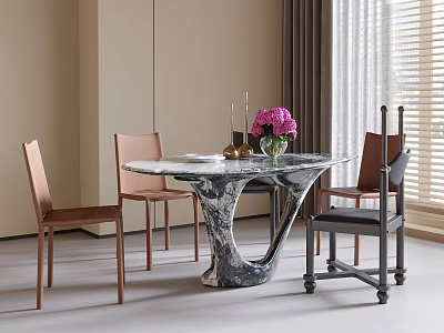 Modern Elegant Marble Dining Table and Chairs with Pink Black Curved Design in Interior 3d model