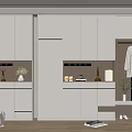 Modern Light Gray Shoe Cabinet With Hanging Area Bench And Decorative Plants