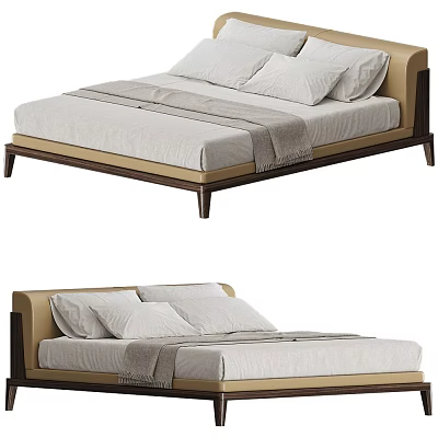 Modern Double Bed Design With Wooden Frame Light Colored Sheets Pillows And Blanket 3d model