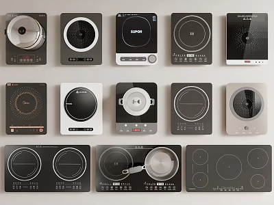 Various Induction Cooktops As Modern Kitchen Appliances With Different Design Options 3d model