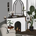 Cozy Living Room Interior With Fireplace Decorative Lamps Plants And Photo Frame