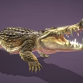Game Movie Character Crocodile 3D Model With Open Mouth And Crawling Pose On Gray Background