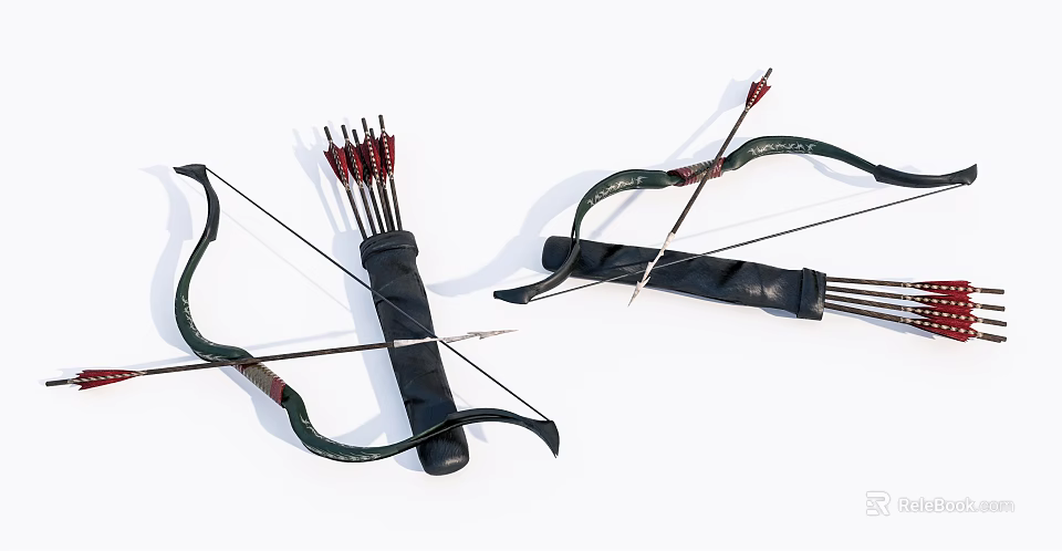 Traditional Bow and Arrow Weapon Set With Multiple Arrows For Hunting And Sports 3d model 
