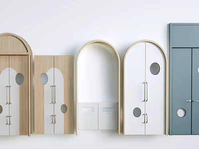 Modern Double Doors With Round Decorative Cutouts And Multiple Color Finishes 3d model