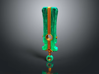 Green and Gold Decorative Weapon with Shiny 3D Model Structure and Circular Details 3d model
