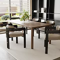 Modern Interior With Wooden Dining Table And Comfortable Chairs Green Plant Window Garden View Bookshelf