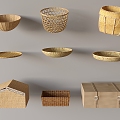 Nordic Straw Basket Bamboo Basket Woven Bamboo Basket Storage Basket Rattan Storage Basket Organizating Box Bamboo Sieve Bamboo Plaque Round Dustpan 3d model