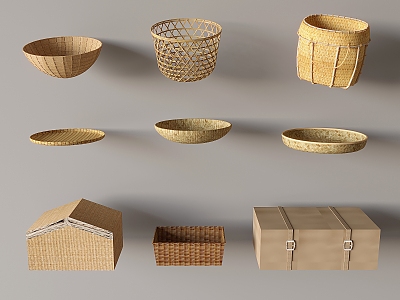 Nordic Straw Basket Bamboo Basket Woven Bamboo Basket Storage Basket Rattan Storage Basket Organizating Box Bamboo Sieve Bamboo Plaque Round Dustpan 3d model