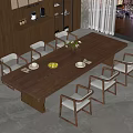 Middle Ancient Style Solid Wood Dining Table and Chair Open Dining Room Rectangular Dining Table Solid Wood Backrest Dining Chair Six-Person Solid Wood Cabinet Wine Cabinet Kitchen Supplies Vase Ornaments 3d model