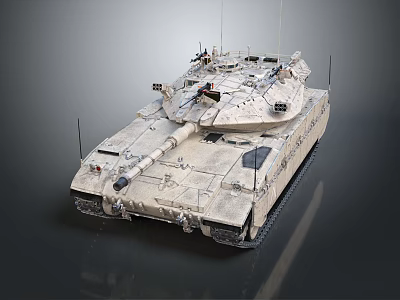 Military Armored Tank Vehicle With Desert Camouflage Turret Antenna And Tracks 3d model
