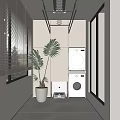 Home Balcony With White Cabinets Washing Machine Dryer Palm Plant And Window Blinds
