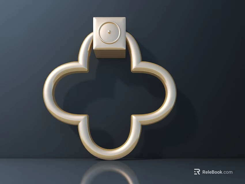 Elegant Golden Clover Shaped Handle With Square Base On Dark Background 3d model 