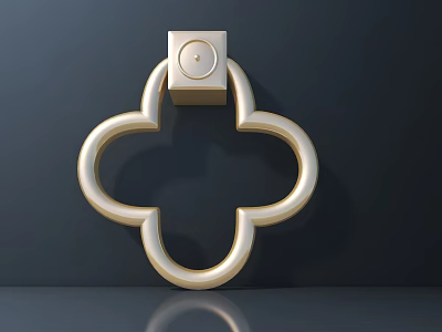 Elegant Golden Clover Shaped Handle With Square Base On Dark Background 3d model