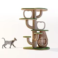 Tree Shaped Cat Tree With Multiple Green Platforms Different Levels And Cat Nearby 3d model