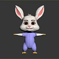 Cute Rabbit Plush Toy Daily Life Essential With White Body Pink Ears Purple Outfit