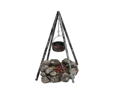 Cooking Tripod Picnic Camping Outdoor Cooking PBR Material Fire Fix Charcoal Bonfire Firewood Pile Camping Fire Pile Camping 3d model