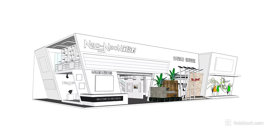 NeoNeNeNe Furniture Shop Modern Exterior Design With Plants And Display Areas 3d model 