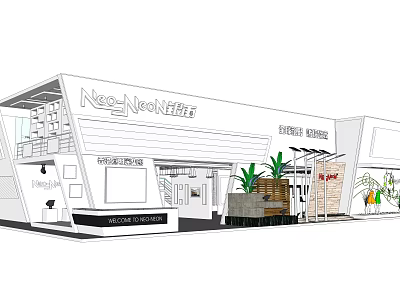 NeoNeNeNe Furniture Shop Modern Exterior Design With Plants And Display Areas 3d model