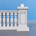 White Balustrade 3D Model With Square Pillars And Circular Decorative Posts 3d model