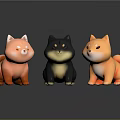 Three Cute Shiba Inu Plush Toys With Pink Black And Orange Colors