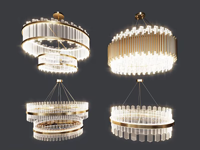 Elegant Modern Crystal Chandeliers With Gold Frame And Clear Crystals 3d model
