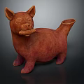 Reddish Brown Terracotta Dog Sculpture Carving with Ancient Design and Decorative Spout