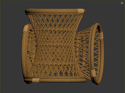 Handcrafted Natural Brown Wicker Stool With Round Frame And Intricate Woven Design 3d model
